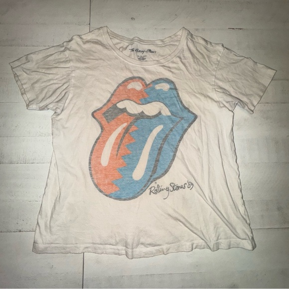 the Rolling Stones Tops - ntage Rolling Stones Concert 1989 T-Shirt White Faded Look Print Insider